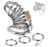 BDSM Male Chastity cage Sex Toy, with 3 Sizes of Rings and Elastic Auxiliary Straps, Suitable for Male Penis Exercise, Chicken cage Restraint Device Accessories, Suitable for Adult Toys for Couples