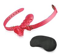 BDSM Mouth Gag with 4-Stage Adjustable Dildo Gag Bondage Set,Extreme Silicone Ball Gag,Bondage Mouth Gag for Training,Female SM Gag,SM Eye Patch,BDSM Toys Extreme Slave Fetish (red)