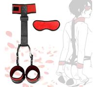 BDSM Neck to Wrist Restraints Bondage Set - Behind Back Handcuffs Collar with Blindfold Adjustable Bondage Set Bed SM Games Play Sex Toys for Couples Sweater -Red