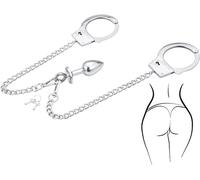BDSM Plug with Handcuffs Metal Fetish Sex Toy for Adults Restraints Handcuffs Sex with Beads Couple Flirting Bondage SM Games Handcuffs Butt Plug for Couples Lovers