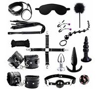 BDSM Restraints Sex Toys 15 Pcs Bondage Restraints Kits Fetish Bed Restraints Set for Beginners SM Adult Games Cuffs Gag Blindfold Spanking Paddle Black (Black)