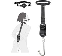BDSM Sex Bondage Anal Hook, Neck to Wrist Behind Back Handcuffs Collar with Anal Trainer & Ball Gag, Bed Restraints Sex Game Accessories Kinky Fetish Role Play Adult Sex Toys for Couple Beginner