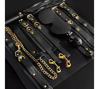 BDSM Sex Bondage Kit: Real Leather Restraints 6Pcs Sex Toys Set for Sex, Sexual Handcuffs Ankle Bracelets an Blindfolds BDSM Adult Leather Restraint Set, Bondage Adult Kits BDSM Toys (Black)