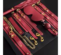 BDSM Sex Bondage Kit: Real Leather Restraints 6Pcs Sex Toys Set for Sex, Sexual Handcuffs Ankle Bracelets an Blindfolds BDSM Adult Leather Restraint Set, Bondage Adult Kits BDSM Toys (Red)