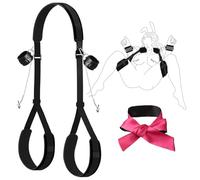 BDSM Sex Bondage Restraint Kits, Leather Wrist Thigh Leg Straps with Adjustable Back Handcuffs Blindfold Eye Mask,Nipple Clamps with Chain Adult Sex Toys for Men Women Couple Foreplay Pleasure