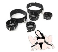 BDSM Sex Bondage Restraints Kit, 3 in 1 Wrist Thigh and Ankle Straps, Soft Leather Bed Restraints with Adjustable Leg Straps Handcuffs, Adult Sex Toys for Couples Women Unisex
