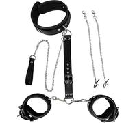 BDSM Sex Bondage Restraints Set, Neck to Wrist BDSM Kit with Traction Chain, Nipple Clamps, Adjustable Handcuffs, Collar, Bondaged Adult Kit Kinky Sex Toys for Couples, Sex Things (Black)