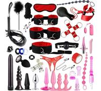 BDSM Sex Bondage Set 39 Pcs Sex Toys Fetish Leather for Couples Extreme Sex Bondage Set Handcuffs Whip Nipple Clamps Gag Butt Plug Set for Beginners and Experienced Couples