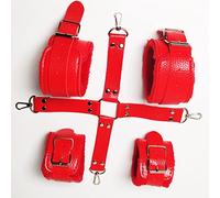 BDSM Sex Bondage Set with Handcuffs and Leg Straps Cuffs, Adjustable Wrist Thigh Restraint Ropes and Soft Tie Set, Portable SM Games Sex Toys for Couples Restraints Kit Unisex (Red)