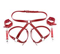 BDSM Sex Bondage Sex Toys Women Restraints Set Wrists Cuffs and Thigh Waist Straps for Adults Erotica Bondage Harness Sex Game Red One Size