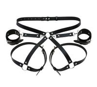 BDSM Sex Bondage Sex Toys Women Restraints Set Wrists Cuffs and Thigh Waist Straps for Adults Erotica Bondage Harness Sex Game Black One Size