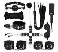 BDSM Sex Toys 11 Pcs Leather Bondage Sets Restraint Fetish Bed SM Adult Games Cuffs Gag Blindfold Spanking Paddle for Women Couples and Beginners, Black, 35 * 25 * 2cm