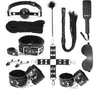 BDSM Sex Toys Leather Bondage Set 11 PCS Restraint Kit Fetish SM Adult Games Cuffs Gag Spanking Paddle Whip Rope Feather Tickler for Women Couples