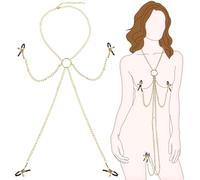 BDSM Sexy Nipple Clamps Pussy Clamps with Chain Non-Piercing Set Body Jewelry, Adjustable Breast Clips Labia Clit Clamp, Sex Bondage Restraint Fetish Flirting Kinky Sex Toys for Women (Silver) (Gold)