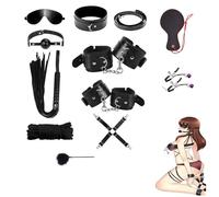 BDSM Toys Kit for Women, 11 PCS Sex Bandage Set for Adult Couples, SM Fetish Sex Toy for Bedroom Extreme Love, Restraints Kit with Handcuffs,Sex Rope,Sex Whip,Bondage Collar, Nipple Clamps, Ball Gag