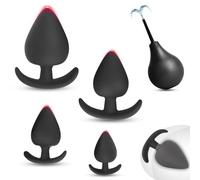 BDSMAGE 4pcs Silicone Anal Plug with Enema Bulb, Classic Anal Beads Plug Kit Trainer for Women Men, Anal Trainer Butt Plug Anal Toy Sex Toys Prostate Adult Toys for Anal Stimulation