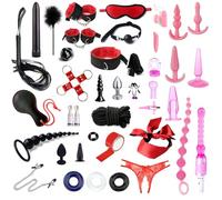 BDSMAGE Bondage Restraints Set, SM Anal Plug Nipple Clamps Spanking Paddle Handcuffs Silk Satin Blindfold Dice Ball Gag Bondage Kit Beginners Adult Toys Set for Couples