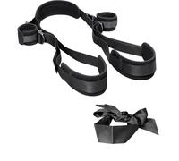 BDSMAGE Bondage Set Sex Handcuffs Silk Satin Blindfold Set, Adjustable Leg Straps Bed Bondage Sexual Pleasure BDSM Adult Sex Toys for Couples (Black)