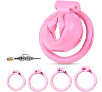 BDSMAGE Flat Chastity Device Cock Cage Labia Appearance, Cock Cage Male Penis Cages for Penis Prevent Erection, Men's Chastity Lock with 4 Cock Rings, Adult Sex Toys BDSM Bondage (S)