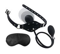 BDSMAGE Inflatable Mouth Gag Eye Mask Set, Mouth Ball Gag Adjustable Leather Strap Bondage Gag Open Mouth Gag Fetish Adult Toys Adults Adult Toys for Couples
