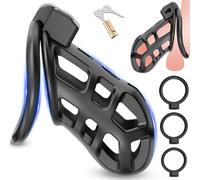 BDSMAGE Male Chastity Device Cock Cage with 3 Rings, Body-Safe Chastity Cage Male Sex Toys Penis Cages, Penis Prevent Erection Lock&Key, Adult Toys BDSM Bondage for Penis Exercise (L)