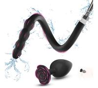 BDSMAGE Silicone Anal Douche Butt Plug Set, Douche Enema with 4 Anal Beads for Colon Cleansing, Reusable for Women Men