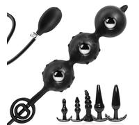 BDSMJOY 6 Piece - Butt Plug Inflatable with Built-in Steel Ball & Butt Plugs Masturbation 5 Piece Set,Anal Beads Anal Plug Pump Anal Dilator,Prostate Massager for Men,Adult Toys for Men Women (Black)