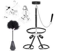 BDSMJOY 7-in-1 BDSM Bondage Set & Spanking Paddles Feather Tickler for Adult Sex Toys,Handcuffs & Thigh Cuffs & SM Collar Women Sex Toys for Couples Adjustable Restraints Gear Accessories (Black)