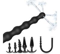 BDSMJOY Anal Toy 6 Piece Set - Anal Douche Shower Enema Douche Nozzle and 5 Butt Plug,Butt Vaginal Irrigation,Silicone Anal Beads for Men Women Safe Comfortable Cleaning,Anal Masturbation Sex Toy (B)