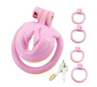 BDSMJOY Chastity Cage Cock Cage Flat Chastity Cage Male Chastity Device Dick Bondage,Lightweight Small Penis Cages Mens with 4 Sizes Cock Ring Adult Toys (Pink)