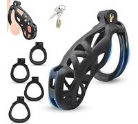 BDSMJOY Male Chastity Device Cock Cage with 4 Cock Rings, Adult Sex Toys BDSM Bondage for Sexual Punishment Game for Couples, Penis Cage Chastity Case for Penis Prevent Erection (XXL)