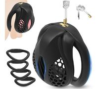 BDSMJOY Mini Chastity Device Cock Cage Sex Toys for Men, Chastity Cage Body-Safe Penis Cage with 4 Sizes Cock Rings, Adult Toys BDSM Bondage for Man Penis Exercise (Black, S)