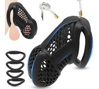 BDSMJOY Mini Chastity Device Cock Cage Sex Toys for Men, Chastity Cage Body-Safe Penis Cage with 4 Sizes Cock Rings, Adult Toys BDSM Bondage for Man Penis Exercise (Black, XL)