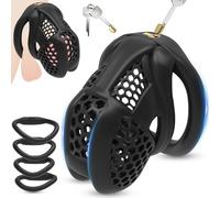 BDSMJOY Mini Chastity Device Cock Cage Sex Toys for Men, Chastity Cage Body-Safe Penis Cage with 4 Sizes Cock Rings, Adult Toys BDSM Bondage for Man Penis Exercise (Black, L)