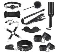 BDSMJOY Sex Bondage SM Restraints Set Adult Games of 11,Bedroom Dominance Wrist Ankle Collar Blindfold Spanking Paddle Mouth Gag,Nipple Clamps Fetish Whip Rope Kinky Sex Toy for Men and Women Cosplay
