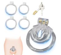 BDSMJOY Sex Toys Chastity Cage Cock Cage, Sissy Penis Cage with 4 Sizes Cock Rings, Male Chastity Devices Sex Toys for Sexual Punishment Game for Couples (Transparent)