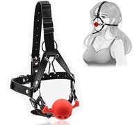 BDSMJOY Silicone Mouth Gag with Metal Nose Hook, Breathable Mouth Plug Adjustable Leather Bondage Straps Sm Sex Toy for Extreme Couples (RED)