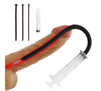 BDSMJOY Urethral Dilator + Syringe,3 Sizes Penis Plug,Urethral Sound Urethral Plug,Urethral Trainer Silicone,Plug Sex Toy Set,Prostate Stimulation,Textured Urethral Plugs,Male Sex Toy (Black)