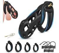BDSMLOVE Resin Chastity Cage Cock Cage, Penis Cages with 4 Sizes Removable Cock Rings, Penis Bondage for Beginner Prevent Erection, Restraint Male Chastity Lock Male Adult Sex Toy (XL)