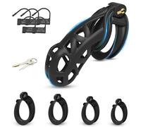 BDSMLOVE Resin Chastity Cage Cock Cage, Penis Cages with 4 Sizes Removable Cock Rings, Penis Bondage for Beginner Prevent Erection, Restraint Male Chastity Lock Male Adult Sex Toy (XXL)