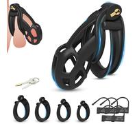 BDSMLOVE Resin Chastity Cage Cock Cage, Penis Cages with 4 Sizes Removable Cock Rings, Penis Bondage for Beginner Prevent Erection, Restraint Male Chastity Lock Male Adult Sex Toy (L)