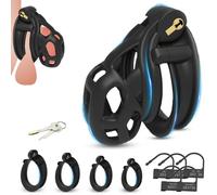 BDSMLOVE Resin Chastity Cage Cock Cage, Penis Cages with 4 Sizes Removable Cock Rings, Penis Bondage for Beginner Prevent Erection, Restraint Male Chastity Lock Male Adult Sex Toy (M)