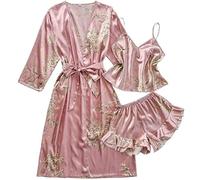 BDSWDSRT Female Bathrobe Gown Set Spring Summer Women Sleepwear Suit Pink1 Robe Set S