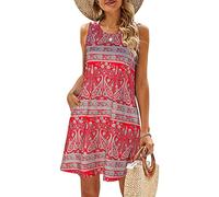 BDTECAOR Sun Dress Juniors Short Floral Print Sleeveless Summer Dresses Casual Beach Red Printed XXL