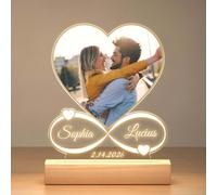 BDUN Personalized Acrylic Photo Lamp, Custom Name Date Text Touch Wireless Recharge RGB LED Night Light, Romantic Gift for Couple Wedding Anniversary Valentine’s Day