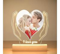 BDUN Personalized Heart Acrylic Photo Lamp, Custom Name Date Text Touch Wireless Recharge RGB LED Night Light, Romantic Gift for Couple Wedding Anniversary Valentine’s Day (Heart)