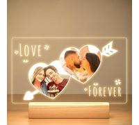 BDUN Personalized Heart Acrylic Photo Lamp, Custom Name Date Text Touch Wireless Recharge RGB LED Night Light, Romantic Gift for Couple Wedding Anniversary Valentine’s Day (01Rectangular)