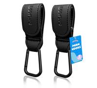 Bdwing 2pcs Buggy Clips for Changing Bag Handbag, Non-Slip PU Leather Pram Hook for Buggy Pram Rocker Stroller Pushchair Rollator Mobility Scooter Universal Accessories Baby Travel Essentials (Black）
