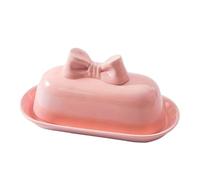 BDXMKS Butter Dish with Lid 1set Of Bow Butter Saucers, Ceramic Butter Saucer Set With LIDS, Butter Saucer Dessert Saucers(Pink bow)