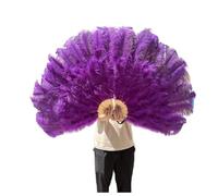 BDXMKS Large Ostrich Feather Fan 1/2PCS Feather Fan 100CM Length Party Dancing Fan Plumes Folding Fan Stage Show Dance Props Fans(PURPLE,1PCS Right hand)
